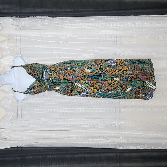 2/$25 Green and Blue Boho Paisley Print Maxi V-Neck Sundress W/ Bead Detail SzM - Picture 1 of 8